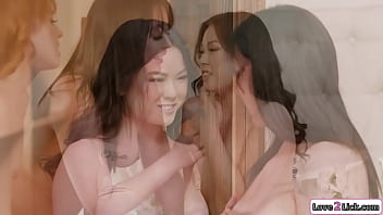 Babe Finds Her Wifes Asian Mistress Hiding In The Closet And Asks Her To Join Themthe Cheating Redhead Licks Her And She Fingers Her Cunt And Squirts thumbnail