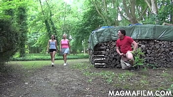 Naughty Amateur Chicks Miss Liesje And Sonja World Sharing A Lucky Dude In Threesome In The Woods thumbnail