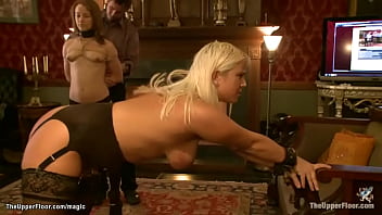 Big Tits Blonde Kait Snow And Slim Brunette Jessie Cox In Lingerie Are Bound And Hard Whipped By Interracial Men In The Upper Floor thumbnail