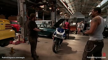 Master Tommy Pistol Drags Bound Hot Ass Blonde Slave Dylan Ryan In Public Auto Repair Shop And There Spanks And Anal Fucks Her With Huge Dick thumbnail